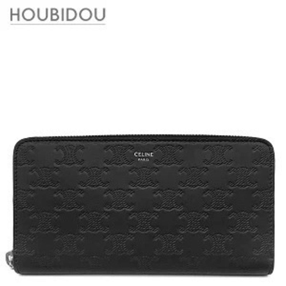 Celine Zip Wallet Calfskin Black Triomphe Embossed